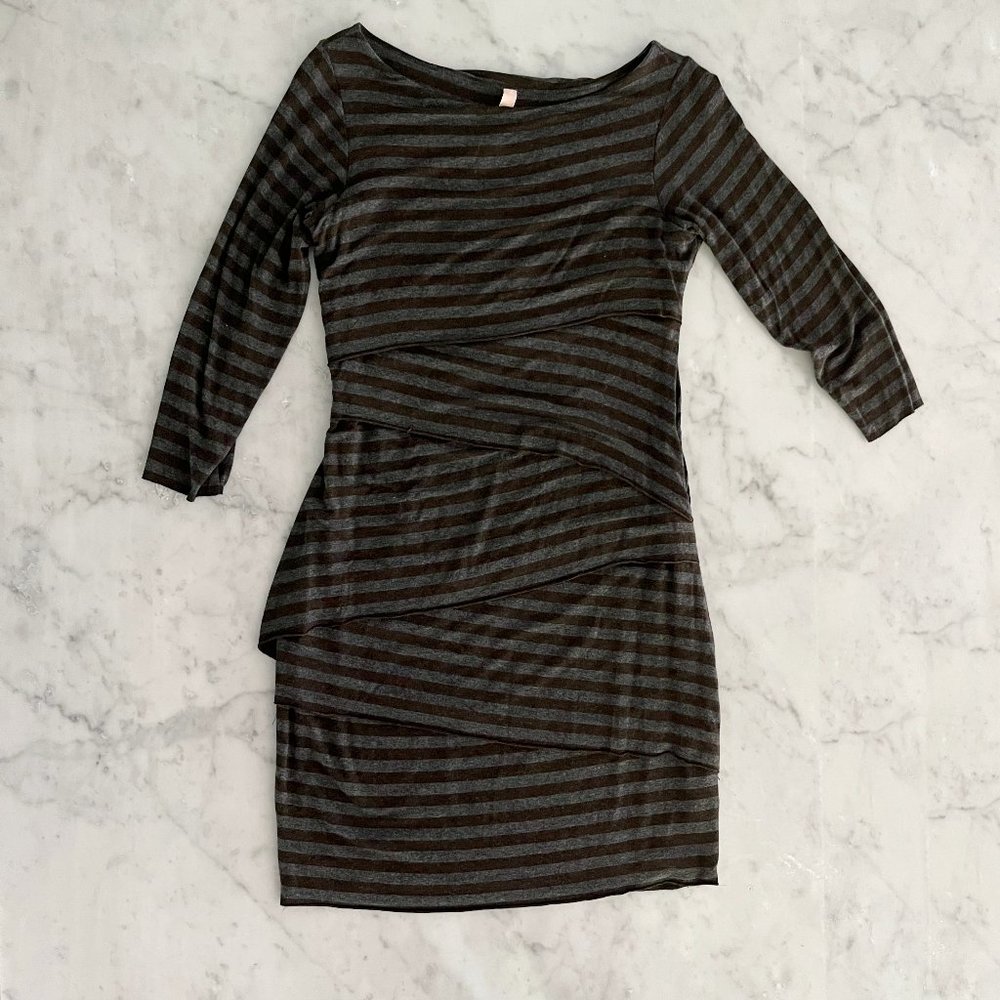 Anthropologie Bailey 44 striped 3/4 sleeve dress,  brown gray stripe